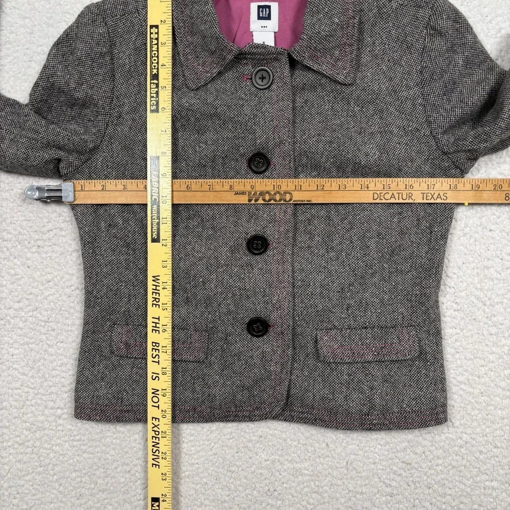 Gap Wool Blend Tweed Jacket‎ Coat Womens 6 XS Black Houndstooth Pink Speckles